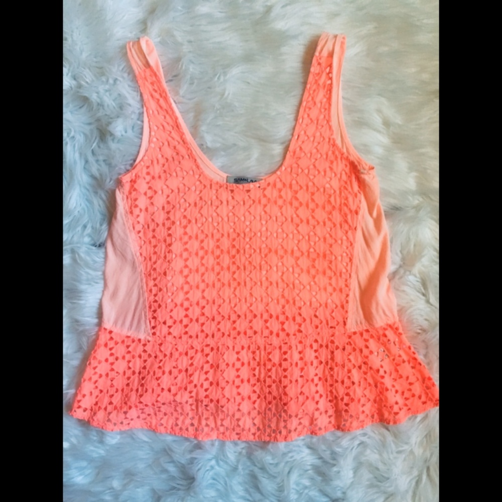 Sam & Lavi - Bright Coral Peplum Tank with CutOuts